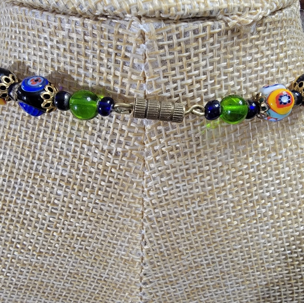 Venetian Millefiori Vintage Art Glass Graduated Beaded Necklace - Picture 7 of 8